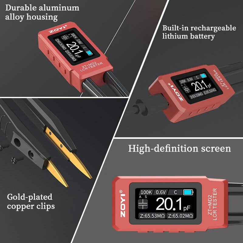 ZOYI ZT-M02 Tweezers LCR Meter Capacitor Resistor Inductor Diode Buzzer Tester OLED Display Adjustable Frequency CNC Metal Housing Portable Tool — view 9