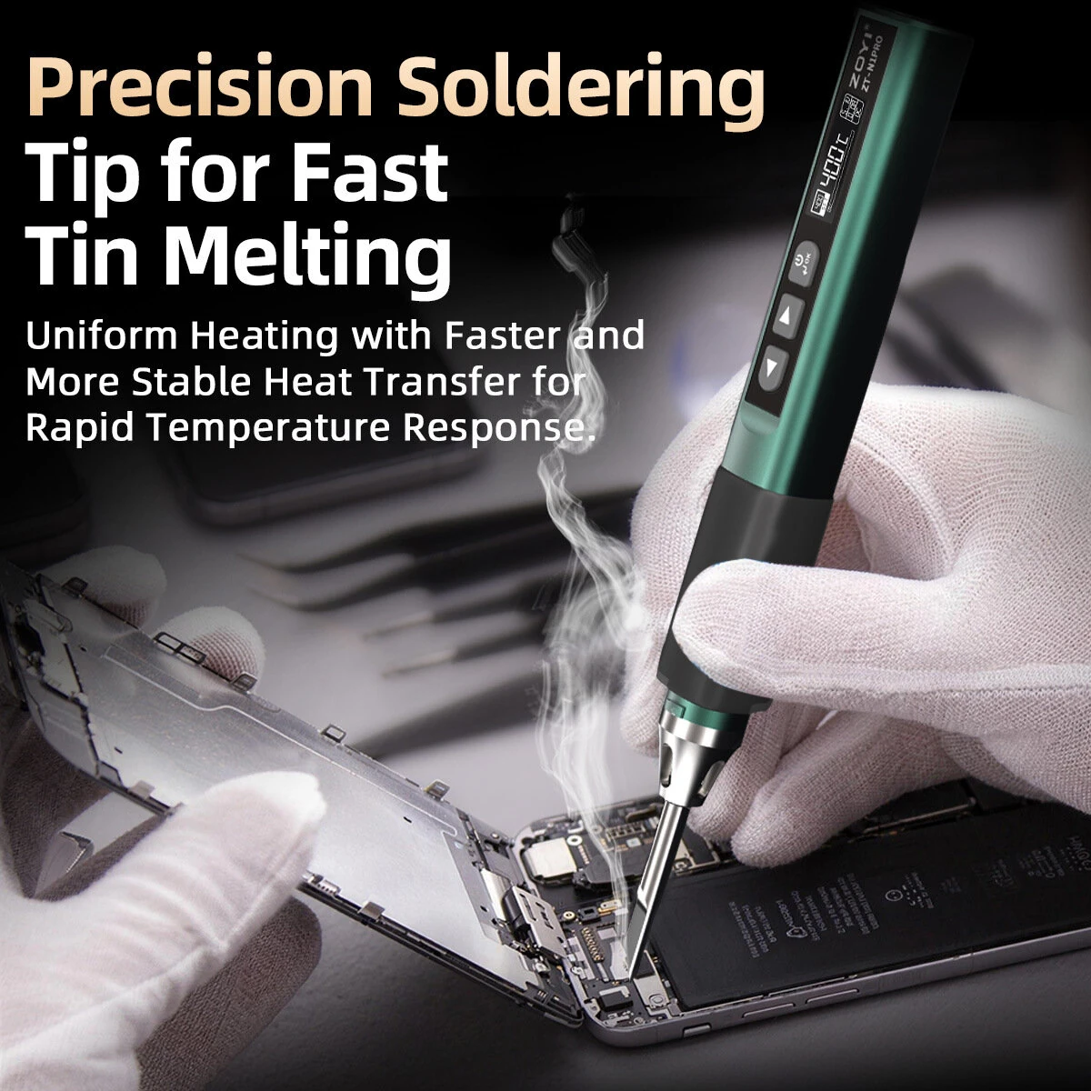 ZOYI ZT-N1PRO Smart Soldering Iron 98W 80-450℃ PID Temperature Control OLED Display Type-C Fast Heating Portable Soldering Tool — view 3